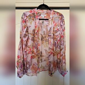 Chico's Floral Georgette Pintuck Blouse